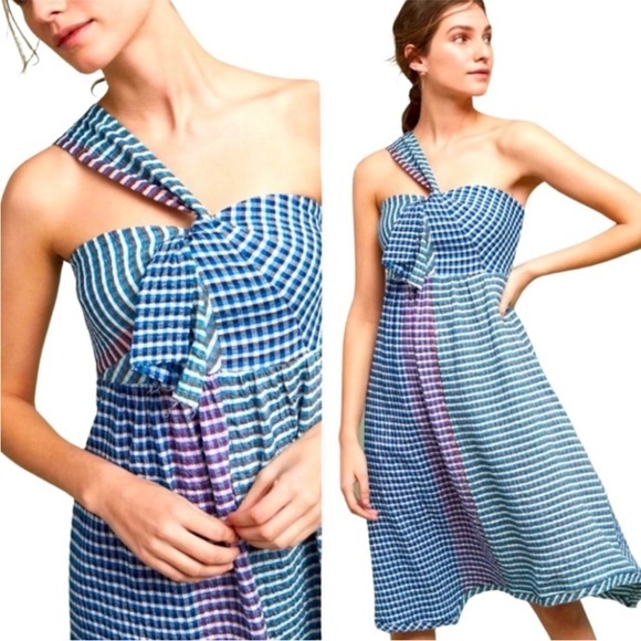 Anthropologie Dresses & Skirts - Anthropologie Maeve Waverly Gingham One Shoulder Dress Size 8